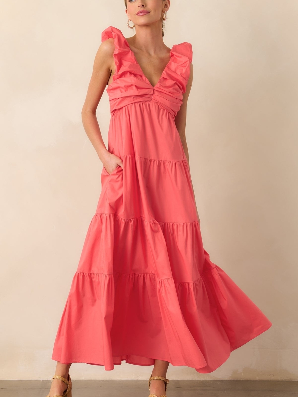 Skies Are Blue Coral Smocked Strapless Dress